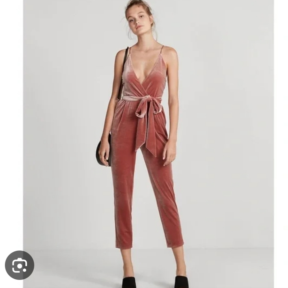 EXPRESS Velvet FAIRY COTTAGE Jumpsuit Pink Boho Formal